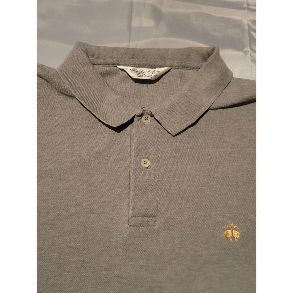 VTG Brooks Brothers‎ Golden Fleece Polo Shirt Gray Large USA 100% Cotton Vintage